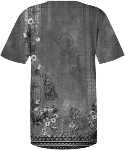 Vista 3 de Camisetas de verano para mujer, a la moda, casual, retro, con botones, cuello redondo, manga corta
