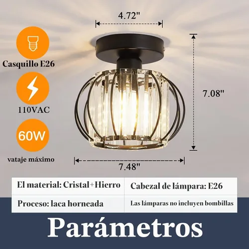 Vista 2 de YYJLX Paquete de 2 Lámparas de Techo Semiempotradas Modernas Pequeña Lámpara de Araña de Cristal Mini Lámpara de Techo Interior para Baño Pasillo