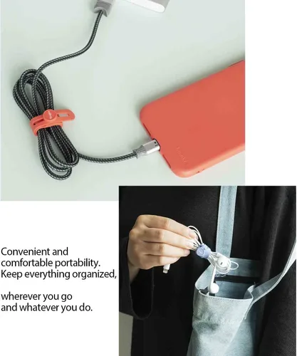 Vista 6 de Ringke Sujetacables de silicona [gestión de cables reutilizables] Organizador de cables flexible, longitud ajustable, clips de cable duraderos