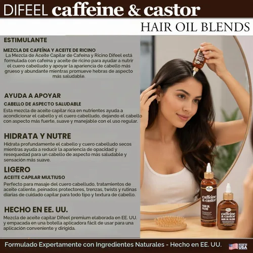 Vista 6 de Difeel Aceite capilar prémium con cafeína y ricino para un crecimiento más rápido del cabello, 2.5 onzas.