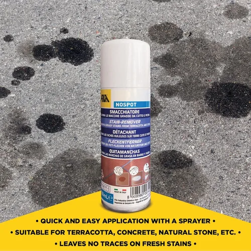 Vista 3 de FILA Surface Care solutions, NOSPOT, espray quitamanchas para hormigón, Klinker y piedra natural, elimina las manchas de grasa y aceite