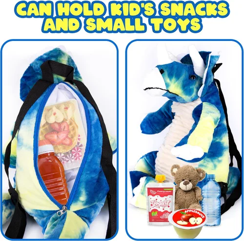 Vista 7 de ArtCreativity Mochila de dinosaurio de felpa, mochilas de animales de peluche de 22 pulgadas en forma de triceratops, bolsa de dinosaurio de peluche