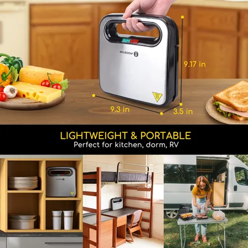 Vista 8 de Aigostar Sandwicherera, 3 en 1 Panini Press antiadherente Sandwichera Desayuno Queso a la parrilla, Tostadora de Pan de Acero Inoxidable