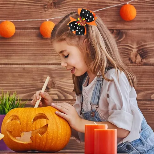 Vista 3 de Pinzas de lazo para el pelo de pavo de Acción de Gracias para niñas, calabaza naranja, moño, cocodrilo, pasadores, pasadores para el día de gracias