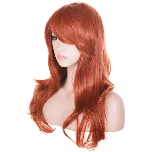 Vista 27 de Morvally - Peluca de cabello sintético lacio y ondulado con flequillo, 23 pulgadas de largo, resistente al calor, para Cosplay, disfraz de Halloween