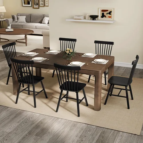 Vista 10 de Kmax Juego de 4 sillas de comedor vintage, sillas Windsor con patas de madera maciza, estilo campestre, nogal Nuez