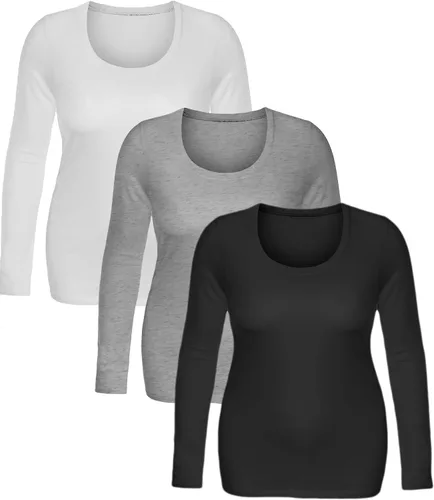 Vista 2 de Emmalise - Camiseta de manga larga para mujer, talla junior y grande, cuello rendondo básico
