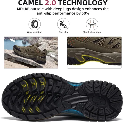 Vista 3 de CAMELSPORTS Zapatos de senderismo para hombre, ligeros, antideslizantes, transpirables, zapatos bajos para caminar al aire libre, senderismo