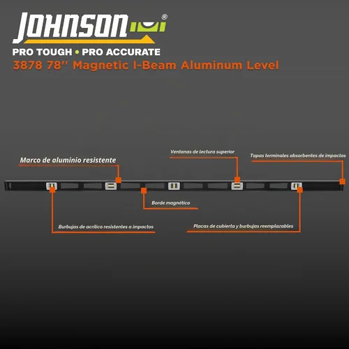 Vista 2 de Johnson Level & Tool 3878 - Aluminio magnético profesional, 78 pulgadas, negro, 1 nivel