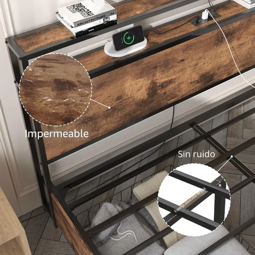 Vista 7 de Lifezone Estructura de Cama Full con Cabecero de Almacenamiento de 2 Niveles, Estructura de Cama de Plataforma de Metal con 4 Cajones de Marrón