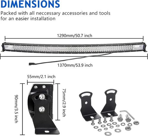 Vista 2 de Willpower Barra de luz LED curvada de 52 pulgadas, 675 W, combo de luces LED todoterreno con conector DT, arnés de cableado, luces de conducción