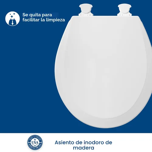 Vista 2 de Bemis 500EC Asiento de inodoro de madera duradera con bisagras de fácil limpieza, fabricado en Estados Unidos, redondo, color blanco Durable