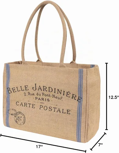 Vista 10 de Bolsa de mano de yute KAF Home para el mercado con asas Campana Jardinere
