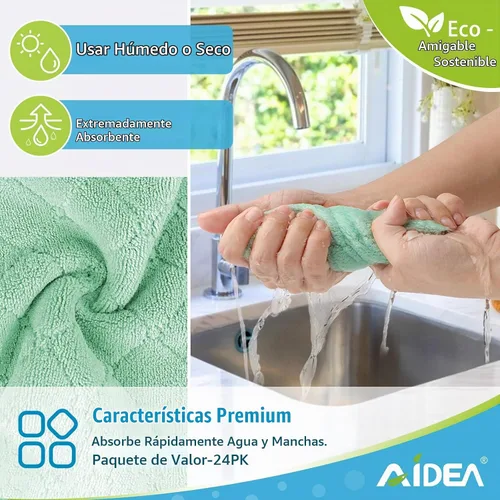 Vista 2 de AIDEA - Paños de cocina reutilizables, paquete de 24 paños de cocina de forro polar coral de 6 x 10.4 pulgadas Absorbent Microfiber Cleaning