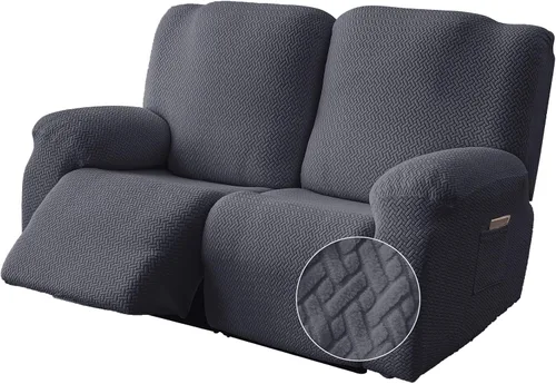 Vista 13 de Genina Funda para Silla Reclinable, Fundas Elásticas para Sillas Reclinables, Fundas para Sofá Reclinable con Rayas Jacquard, Fundas para Sofá