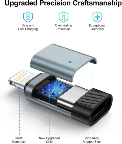 Vista 5 de Adaptador USB C a Lightning, paquete de 4, convertidor USB-C hembra a Lightning macho Type C to Lightning Adapter for iPhone 14 13 12 11 Pro Max