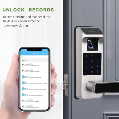 Vista 5 de Cerradura de puerta inteligente, cerradura de puerta de entrada 5 en 1 sin llave, bloqueo de teclado digital con control completo de aplicación