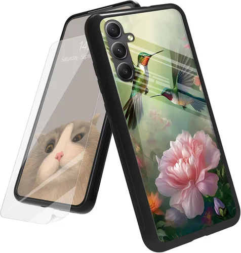 Vista 121 de Funda para Samsung Galaxy A12 5G con protector de pantalla, parte trasera de vidrio templado + TPU de silicona suave que absorbe los golpes