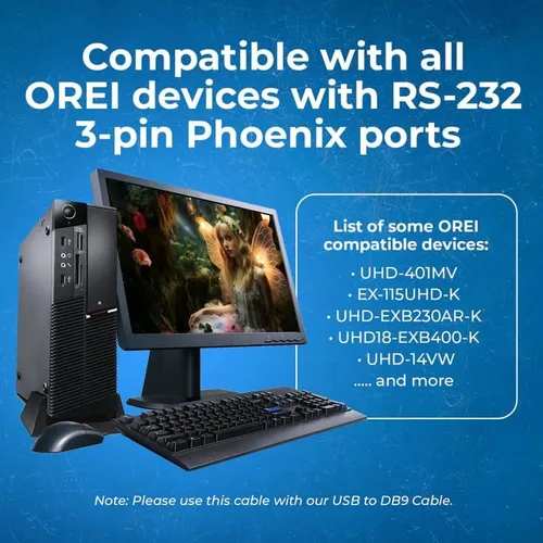 Vista 4 de OREI Cable serie Phoenix de 3 pines DB-9 a RS-232, 4 pies, Windows y Mac
