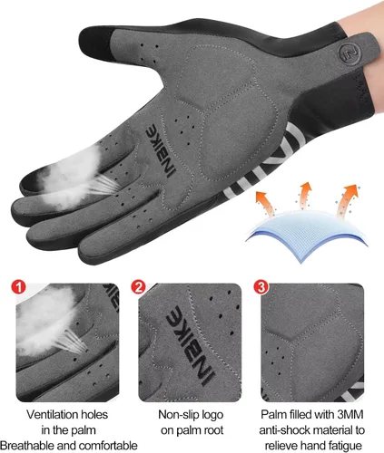 Vista 4 de INBIKE Guantes de ciclismo para hombre y mujer, forro polar fino, para pantalla táctil, guantes de bicicleta acolchados para correr, conducir