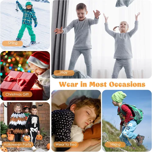 Vista 6 de Zando Conjunto de ropa interior térmica para niños, ropa interior térmica para invierno, pantalones largos cálidos para niños pequeños, ropa