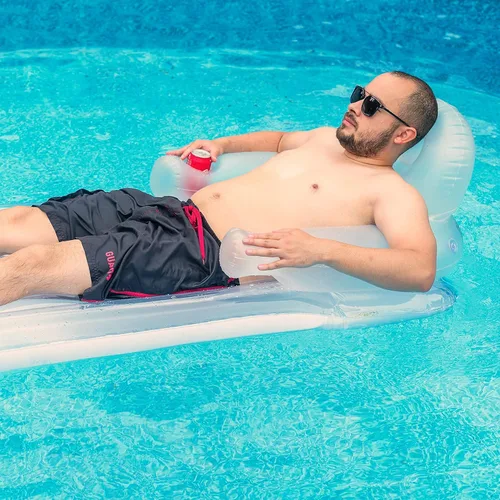 Vista 7 de Galvanox - Flotador de piscina para adultos, sillón reclinable inflable para nadar/broncearse, mármol azul