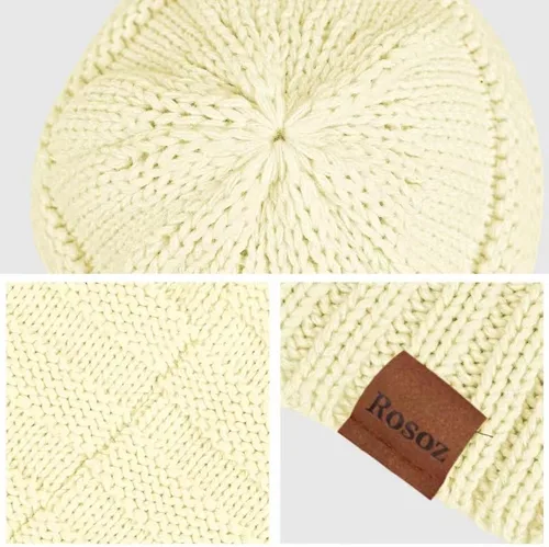 Vista 4 de Rosoz Gorros de invierno para mujer para mujer, gorros de punto cálidos para mujer, gruesos para clima frío