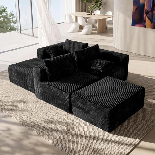 Vista 7 de 110" Sofá seccional modular con 2 otomanos móviles, sofás nube para sala de estar, sofá de forma U con asiento profundo sin huesos, lujosa tela