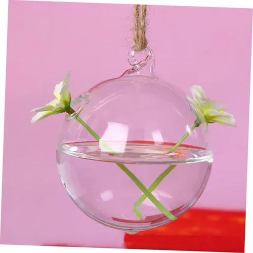 Vista 2 de Jarrón colgante de cristal para decoración del hogar, diseño de doble agujero para plantas de interior, terrario montado en la pared para exhibición