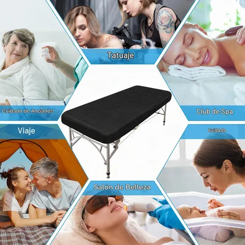Vista 5 de Mixweer 30 piezas de sábanas de mesa de masaje a prueba de aceite e impermeables ajustables para spa de 39 x 87 pulgadas, sábanas protectoras Negro