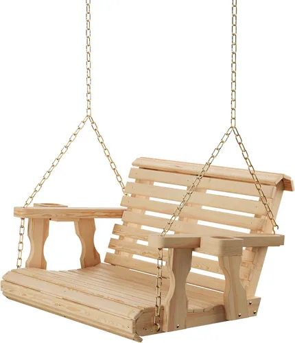 Vista 22 de Columpio Amish resistente para terraza (800 lb) con cadenas para colgar y posavasos Tinte negro semisólido