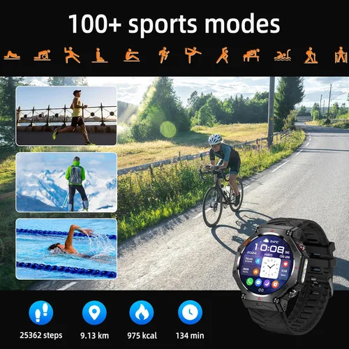 Vista 4 de [Usado] SW8 (negro) 1.39 pulgadas elegante reloj inteligente para hombres, llamadas Bluetooth, asistente de voz AI, 107 modos deportivos, 3ATM