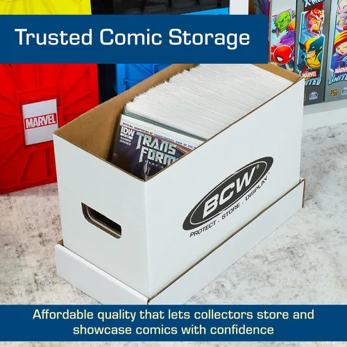Vista 7 de BCW Caja de almacenamiento de cómics corta, paquete de 2, capacidad para 150-175 cómics actuales/de la era plateada, apilable, duradera, de 200