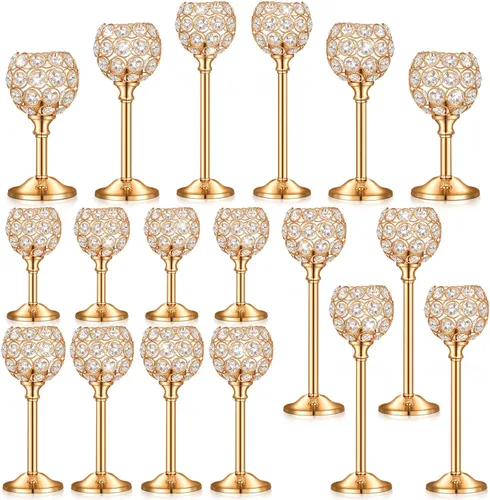 Vista 9 de Qunclay 18 portavelas de cristal a granel, centros de mesa para mesa de boda, centros de mesa decorativos de cristal, decoración de mesa de comedor