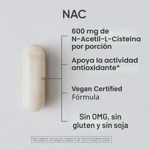 Vista 2 de Sports Research N-acetil L-cisteína (NAC) 600 mg, 90 cápsulas vegetarianas, veganas, sin OMG, sin gluten. Aroma de limón
