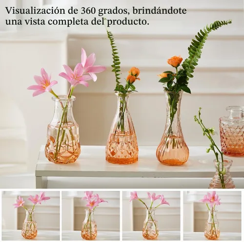 Vista 4 de Juego de jarrones de cristal para capullos de 20 piezas - Jarrones pequeños para flores a granel - Jarrones de cristal vintage surtidos para flores