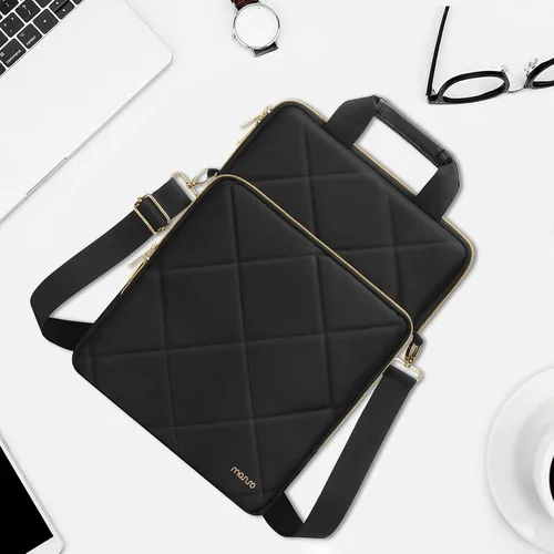 Vista 3 de MOSISO Vertical Laptop Bag, Computer Bags Rhombus Quilted Laptop Shoulder Bag with Trolley Sleeve&Pocket&Handle