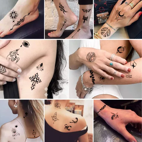 Vista 6 de Yazhiji - Tatuajes temporales impermeables – 60 hojas, pequeña colección de tatuajes falsos, flores, coronas, estrellas, animales, mariposas