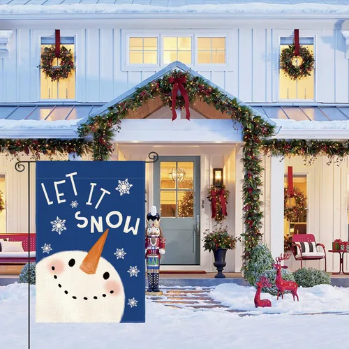 Vista 4 de AVOIN colorlife Azul Deja Que Nieve Muñeco de Nieve Copo de Nieve Bandera de Jardín 12 x 18 Pulgadas de Doble Cara, Bandera Decorativa de Navidad