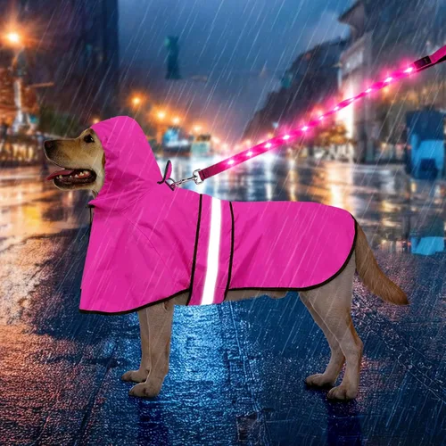Vista 15 de Weesiber Chubasquero para perro, impermeable con agujero para correa, ropa de lluvia con capucha reflectante para cachorros, poncho para mascotas