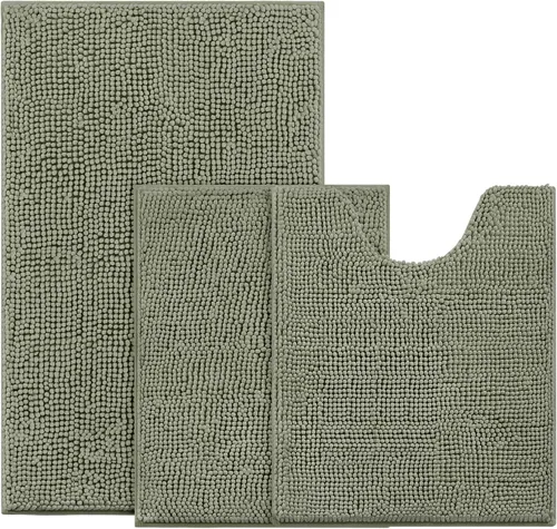 Vista 12 de BYSURE Juego de 3 alfombras de baño color azul aguamarina, antideslizantes, extra absorbentes, de felpilla, suaves, lavables Azul-aqua azul