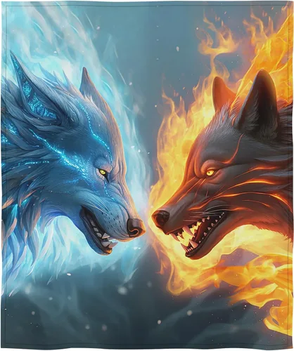 Vista 8 de SARA NELL Manta de león de rayo de fuego y hielo, manta genial para hombres, mujeres, adolescentes y niños, regalo único con estampado de animales