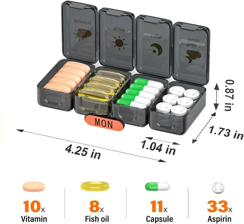 Vista 2 de Organizador semanal de pastillas 4 veces al día, compartimentos grandes, pastillero de 4 x 7 días, organizador de medicamentos, pastilleros
