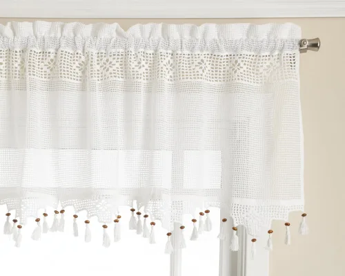 Vista 6 de Today's Curtain Gettysburg - Cenefa tejida de ganchillo de 20 pulgadas con borlas con cuentas, color crudo