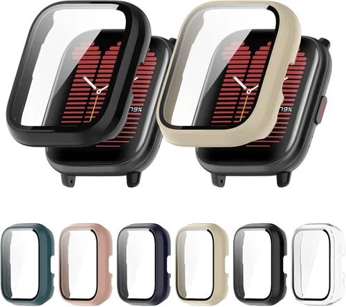 Vista 10 de Paquete de 6 fundas rígidas de policarbonato con protector de pantalla de vidrio templado compatible con Amazfit Active Smart Watch Bumper Guard 6