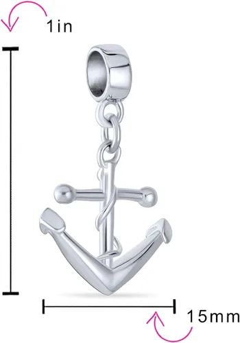 Vista 3 de Nautical Vacation Travel Boat Ship Wheel Rope Anchor Tropical Ocean Blue Waves Charm Bead For Women Teen .925 Sterling Silver Fits European Bracelet