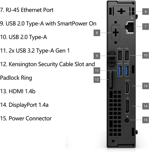 Vista 6 de Dell Pro Micro Desktop (reemplaza a Optiplex 7000 MFF), Intel Core I5-14500T, 14 Core, hasta 4.8 GHz, 16 GB RAM 512 GB SSD, RJ-45 Ethernet, HDMI