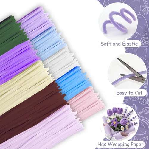 Vista 3 de 500 limpiapipas para manualidades, 10 colores surtidos, tallos de chenilla