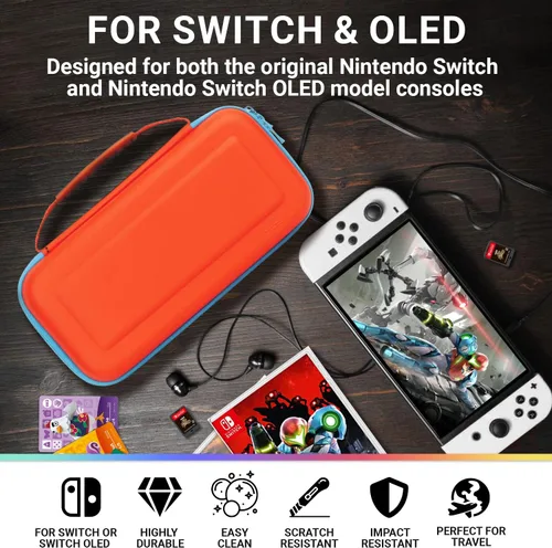 Vista 3 de Orzly Funda de transporte para consola OLED Tanami Nintendo Switch con compartimento de almacenamiento de accesorios y juegos, funda fácil