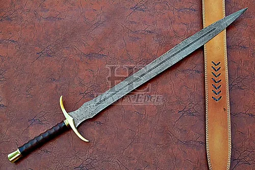 Vista 5 de HUNTEX - Espada de acero de Damasco legendaria exclusiva espada vikinga Gladius de 32 pulgadas de largo, mango de palisandro afilado con vaina